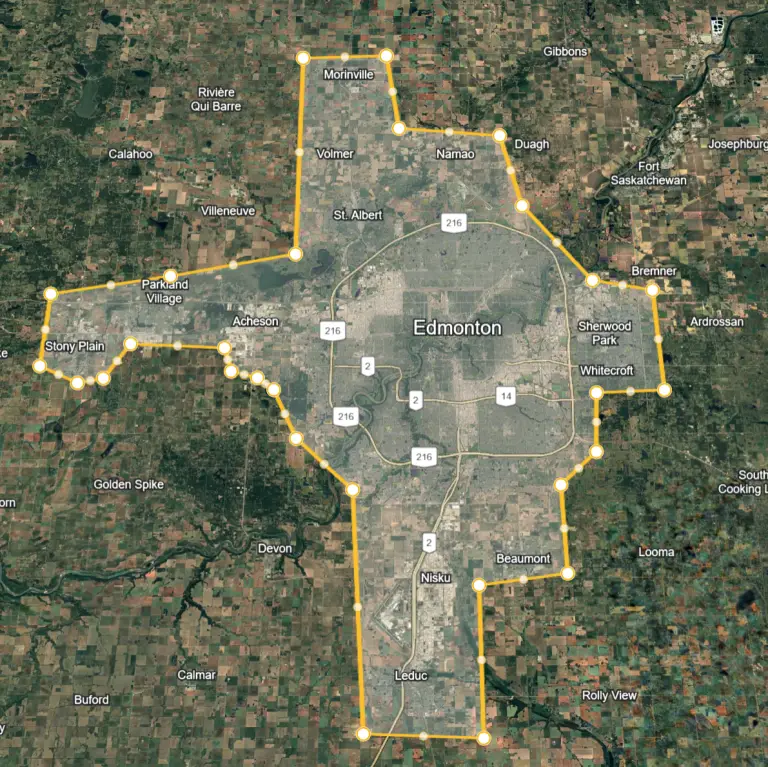 Beancraft service area map covering Edmonton and surrounding communities